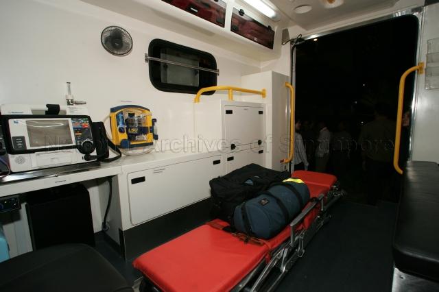 Interior view of Singapore Civil Defence Force (SCDF) ambulance taken during opening of Marine Parade Fire Post by Senior Minister Goh Chok Tong who is the Guest-of-Honour at Marine Terrace Breeze Precinct Main Upgrading Programme (MUP) Completion Ceremony