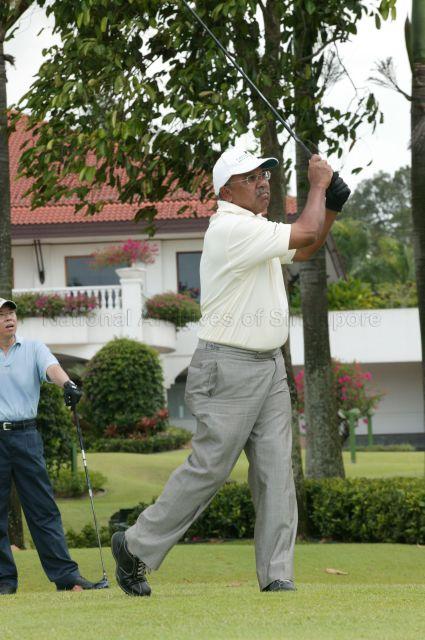 Former Member of Parliament S Chandra Das teeing off during Loving Heart Fund-Raising Golf Tournament held at Orchid Country Club in aid of Loving Heart Multi-Service Centre (Jurong Central) in which Senior Minister Goh Chok Tong is Guest-of-Honour