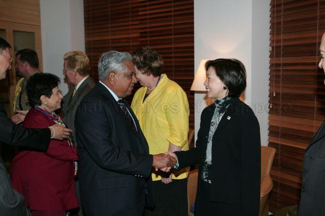 President S R Nathan being greeted by Mrs Peifen Koh, wife of Singapore High Commissioner to Australia Joseph Koh Kok Hong upon arrival at Sydney Kingsford-Smith International Airport for their official six-day state visit to Australia from March 13th to 18th