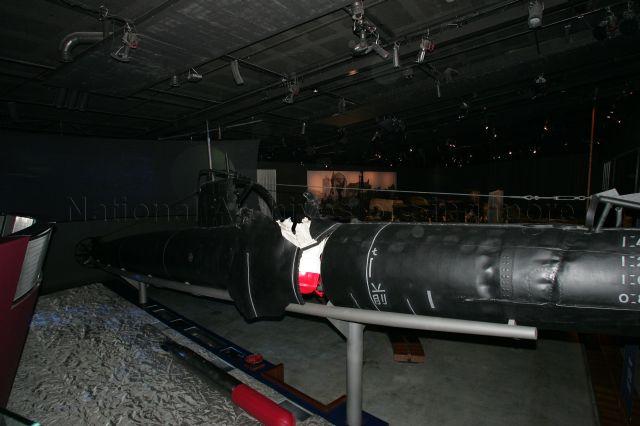 The famous midget submarine that was assembled from sections of two of the three submarines that raided Sydney in 1942, on display at Anzac Hall, Australian War Memorial, Canberra. The picture was taken during President and Mrs S R Nathan's visit to Australian War Memorial for wreath laying ceremony when they were on a six-day official state visit to Australia from March 13th to 18th