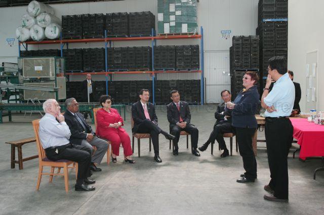 Owners of Qew Apricot Orchard in Coal River Valley, Richmond, Tasmania Christopher and Heather Chong presenting a briefing to, seated from left, Australian High Commissioner to Singapore Gary Francis Quinlan, President and Mrs S R Nathan, Acting Second Minister for Finance and Senior Minister of State for Foreign Affairs Raymond Lim Siang Keat, Minister of State for Defence and National Development Cedric Foo and Singapore High Commissioner to Australia Joseph Koh Kok Hong. President and Mrs S R Nathan are on a six-day official state visit to Australia from March 13th to 18th.