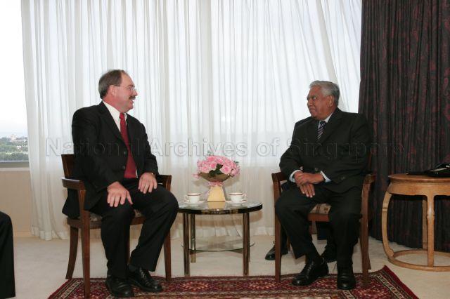 Deputy Premier of Western Australia Eric Stephen Ripper having talks with President S R Nathan. President and Mrs Nathan are visiting Perth while on a six-day official state visit to Australia from March 13th to 18th.