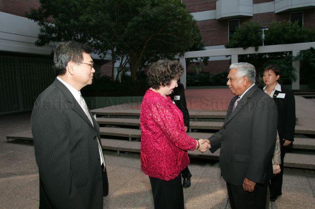 Mrs Cecilia Wee (second from left), President of the Western Australia Singapore Business Council and wife of former Chief Justice Wee Chong Jin, welcoming President S R Nathan to cocktail reception hosted by the Western Australia Singapore Business Council and Singapore-Western Australia Network at Terrace Ballroom, Hyatt Regency Perth Hotel. On the left is Acting President Singapore Western Australian Network Ong Chow Loo. President and Mrs S R Nathan are on a six-day official state visit to Australia from March 13th to 18th.