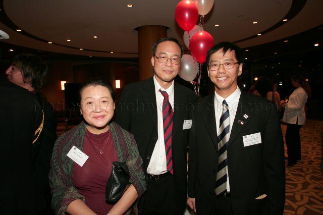 Group photograph of Associate Professor Philip Eng, Personal Physician to President S R Nathan (right) with Dr Keat Wong and wife Mrs Lilian Wong during cocktail reception hosted by the Western Australia Singapore Business Council and Singapore-Western Australia Network at Terrace Ballroom, Hyatt Regency Perth Hotel attended by President and Mrs S R Nathan during their six-day official state visit to Australia from March 13th to 18th