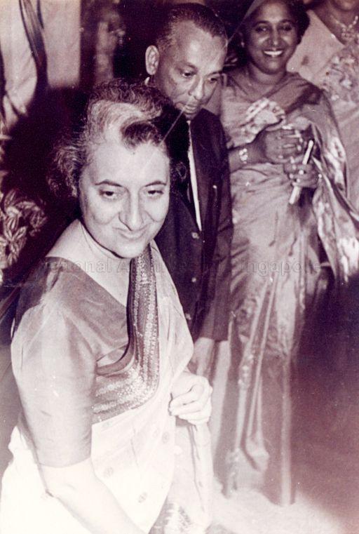 Prime Minister of India Mrs Indira Gandhi (front) with Janaki Thevar (back), ex-soldier and second-in-command of the Rani of Jhansi Regiment (Indian National Army), most likely photographed when Mrs Gandhi visited Malaysia in 1968