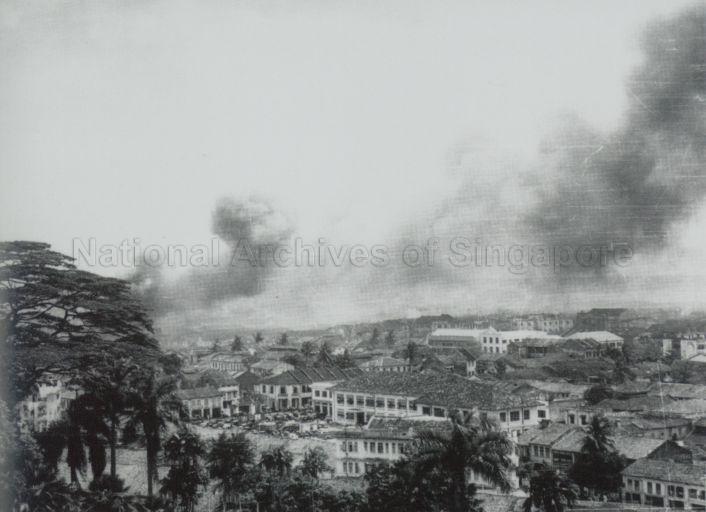 Smoke over Singapore town, a result of Japanese attacks