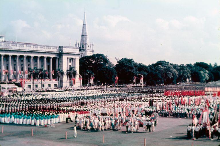 National Day Parade 1966 at the Padang - Bird's eye view of parade