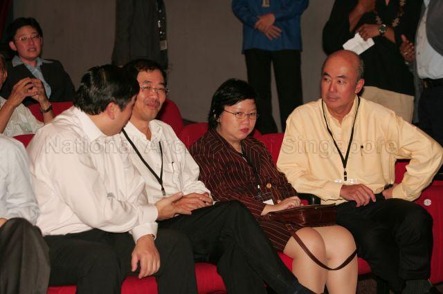 Permanent Secretary (PS) to Ministry of Home Affairs Benny Lim (left) and PS to Ministry of Community Development, Youth and Sports Niam Chiang Meng (second from left) attending Community Engagement Programme Dialogue at Kallang Theatre. On the right is Chief Executive Director of People's Association Tan Boon Huat.