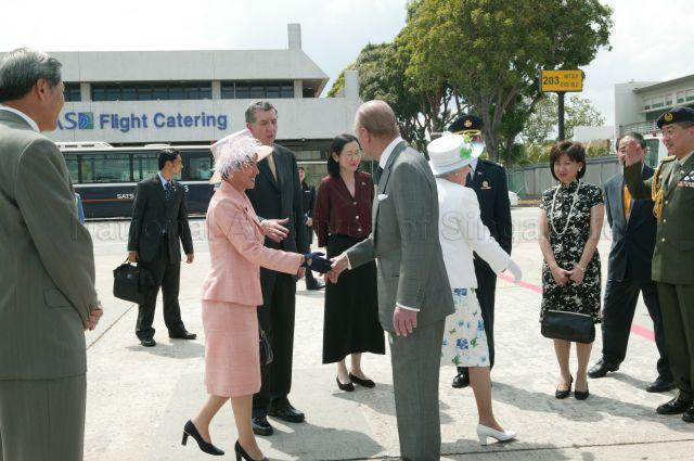 British High Commissioner and Mrs Alan Collins bidding farewell to Duke of Edinburgh Prince Philip at Changi Airport