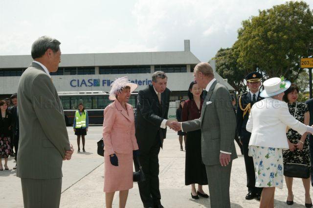 British High Commissioner Alan Collins bidding farewell to Duke of Edinburgh Prince Philip at Changi Airport