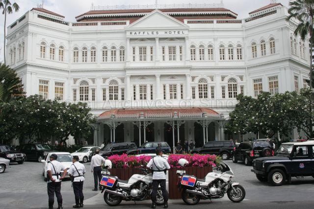 Raffles Hotel during Queen Elizabeth II and Duke of Edinburgh Prince Philip's visit to Singapore