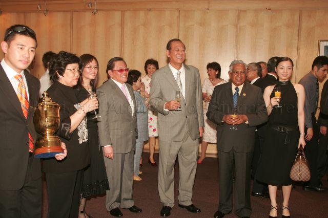 President S R Nathan, owner of Queen Elizabeth II Cup's winning horse Dr Wang Sam Lin (fourth from left) and other guests at reception during Queen Elizabeth II's visit to Singapore Turf Club