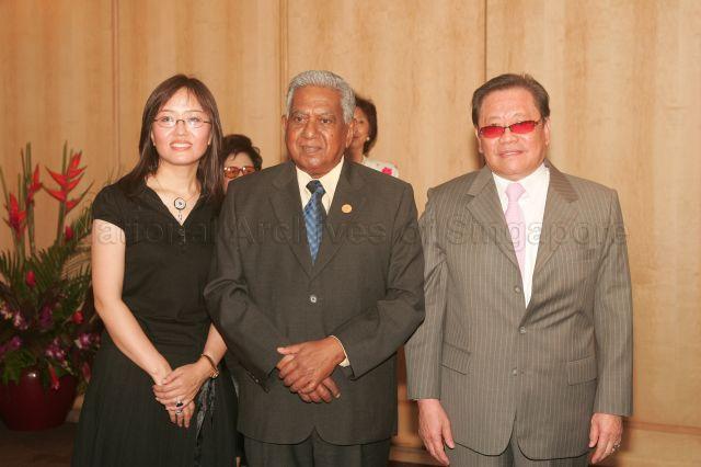 President S R Nathan and owner of Queen Elizabeth II Cup's winning horse Dr Wang Sam Lin (right) at reception during Queen Elizabeth II's visit to Singapore Turf Club
