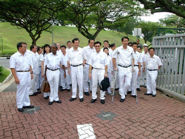 Taken at: Nomination centre at Bedok View Secondary School, Bedok South Avenue 3 for East Coast GRC and Pasir Ris-Punggol GRC on Nomination Day for General Election 2006 Pictured: Speaker of Parliament Abdullah Tarmugi, People's Action Party (PAP) candidate for East Coast GRC Tan Soon Neo Jessica, Deputy Prime Minister, Minister for Law and Coordinating Minister for National Security Prof S Jayakumar, Minister in Prime Minister's Office, Second Minister for Finance and Foreign Affairs Raymond Lim Siang Keat, People's Action Party (PAP) candidate for Pasir Ris-Punggol GRC Charles Chong, People's Action Party (PAP) candidate for East Coast GRC Lee Yi Shyan, People's Action Party (PAP) candidate for Pasir Ris-Punggol GRC Michael Palmer, People's Action Party (PAP) candidate for Pasir Ris-Punggol GRC Penny Low, Minister for Defence Teo Chee Hean, People's Action Party (PAP) candidate for Pasir Ris-Punggol GRC Teo Ser Luck and Former Member of Parliament for Pasir Ris-Punggol GRC Michael Lim Chun Leng