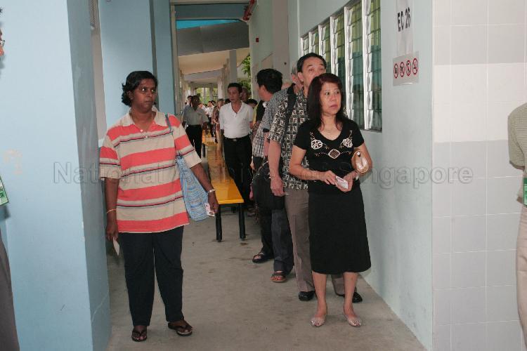 Voters queuing up at polling station situated in Bedok View Secondary School during Singapore General Election