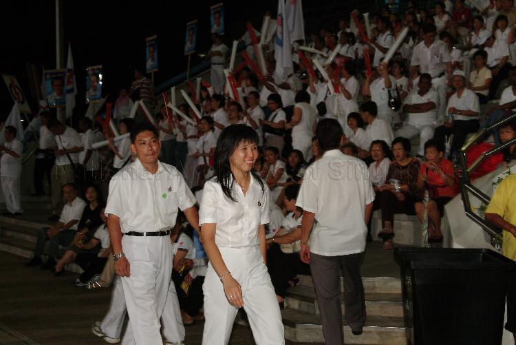 People's Action Party (PAP) candidate for East Coast Group Representation Constituency (GRC) Ms Jessica Tan Soon Neo at Serangoon stadium, the assembly centre for PAP and their supporters during Singapore General Election