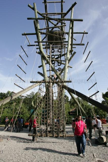 Inverse and Tripod Tower of Outward Bound Singapore (OBS) at Pulau Ubin, during Prime Minister Lee's visit to celebrate the school's 40th anniversary