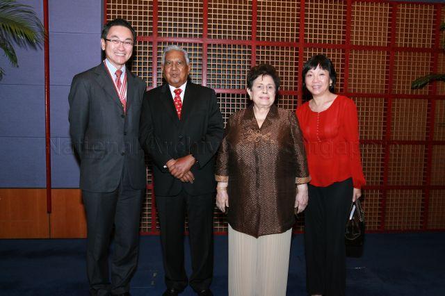 Group photograph of President and Mrs S R Nathan with Chairman of Nanyang Technological University and recipient of Distinguished Service Order Medal Koh Boon Hwee and his wife during investiture of National Day awards at Suntec City