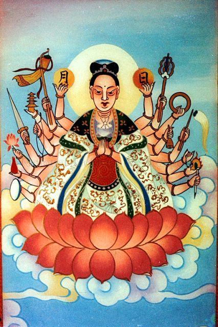 Framed picture of Guan Yin, Goddess of Mercy, depicted with many arms