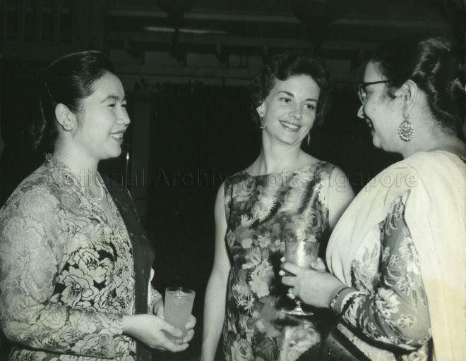 Puan Noor Aishah and Mrs Carson, wife of Canadian Trade Commissioner at reception for Canadian National Day, at Seaview Hotel