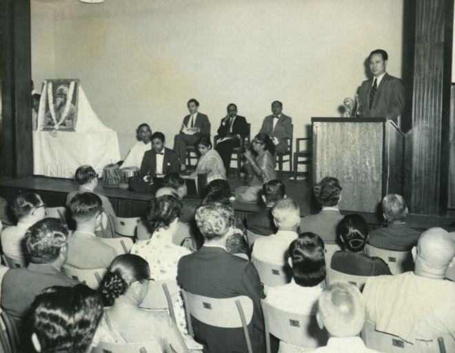 Lee Siow Mong, Chairman of Tagore Centenary Celebrations, speaking at the inauguration held at the National Library Theatrette