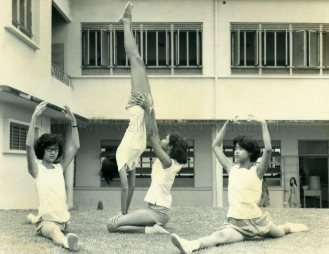Gymnastic display at the Singapore Chinese Girls' School's Games Day, attended by Puan Noor Aishah as Guest of Honour