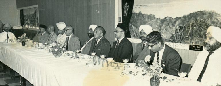 Yang Di-Pertuan Negara Yusof Ishak at Guru Nanak's birthday party organised by the Sikh community at Robinson Cafe