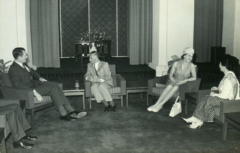 Australian Minister for Education and Science J M Fraser and Mrs Fraser calling on President Yusof Ishak and Puan Noor Aishah at the Istana