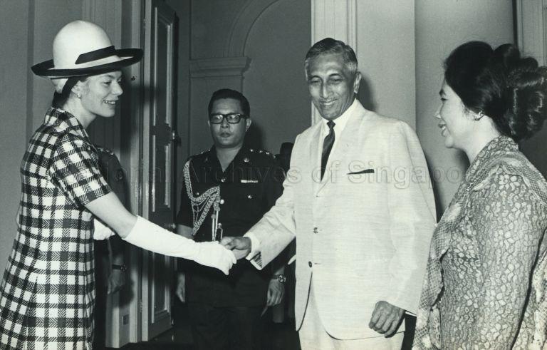 President Yusof Ishak greeting HRH The Duchess of Kent on her arrival at the Istana on a courtesy call