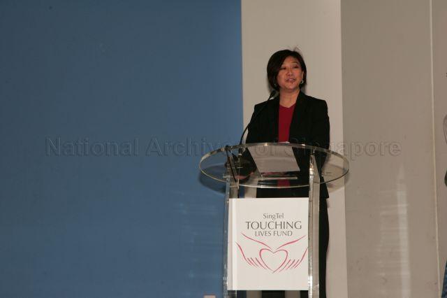 Group Chief Executive Officer of SingTel Ms Chua Sock Koong delivering speech during SingTel Touching Lives Fund cheque presentation ceremony at APSN (Association for Persons with Special Needs) Tanglin School, Alexandra Road