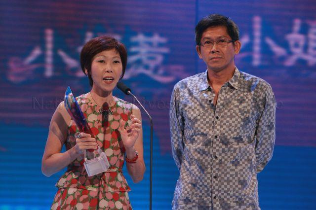 Award recipient for "Best Drama Serial" award delivering speech during Star Awards 2009 at MediaCorp TV Theatre, Caldecott Hill