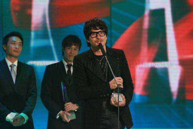 Winner of "Top 10 Most Popular Male Artistes" Christopher Lee delivering speech during Star Awards at MediaCorp TV Theatre, Caldecott Hill