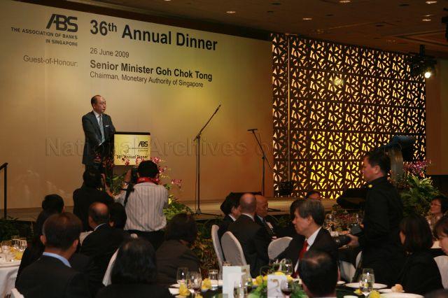 Incoming Chairman of the Association of Banks in Singapore (ABS), Chief Executive of United Overseas Bank (UOB) Wee Ee Cheong speaking during 36th annual dinner of ABS held at Meritus Mandarin Orchard