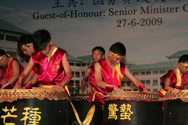 Chinese drums performance during Chung Cheng High School's 70th anniversary dinner at Suntec City Ballroom