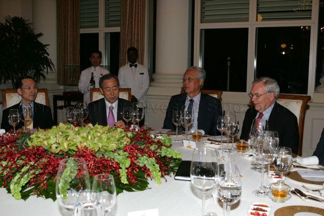 (From right) United Nations (UN) Under-Secretary-General for Political Affairs B Lynn Pascoe, Senior Minister Goh Chok Tong, UN Secretary General Ban Ki-moon and Principal Private Secretary to Senior Minister Augustin Lee at dinner held at Istana