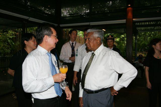 President S R Nathan with member of the Board of Wildlife Reserves Singapore Chia Ngiang Hong at the reception during launch of Wildlife Reserves Singapore Conservation Fund at Singapore Zoo in Mandai