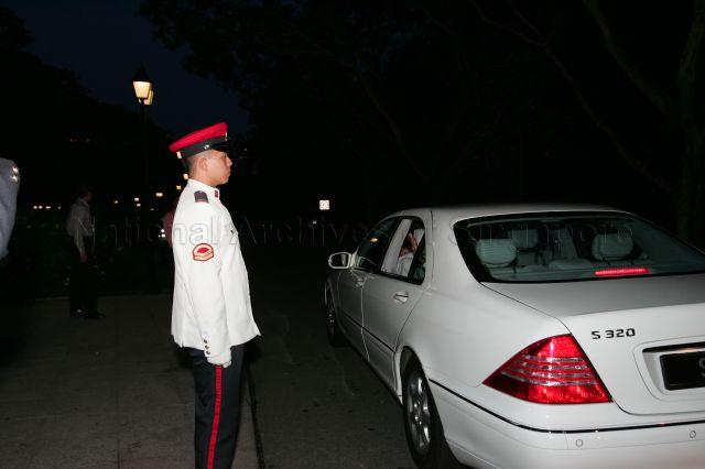 President S R Nathan's car leaving Istana Lawn after Singapore Armed Forces (SAF) Day Presidential Garden Reception