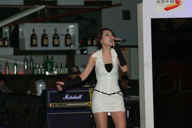 Skye Sirena performing a song during launch of CLing, a new Chinese-learning media platform (cling.omy.sg) jointly presented by Business China and omy.sg (Singapore Press Holdings' bilingual news portal) at Dragonfly, St James Power Station in Sentosa Gateway