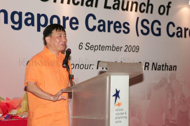 Chairman of National Volunteer and Philanthropy Centre (NVPC) Stanley Tan speaking during the official launch of Singapore Cares, an initiative by NVPC, at City Hall