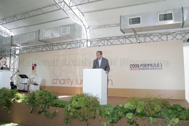 Chairman of Singapore Grand Prix (GP) Teo Hock Seng giving welcome address at President's Challenge Formula One (F1) charity luncheon held at Istana Lawn