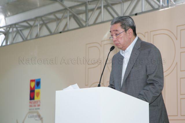 Chairman of Singapore Grand Prix (GP) Teo Hock Seng giving welcome address at President's Challenge Formula One (F1) charity luncheon held at Istana Lawn