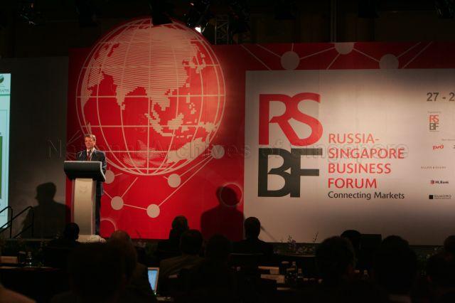 Chief Executive Officer of Sberbank Herman Gref, who is former Russian Economic Development and Trade Minister, addressing delegates at fourth Russia-Singapore Business Forum, themed “Emerging from Turbulence: New Economic Opportunities”, held at conference room in Shangri-La Hotel
