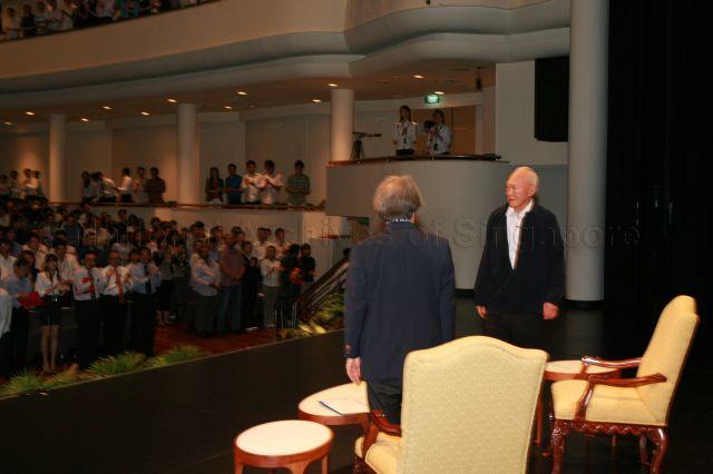 Taken at: Kent Ridge Ministerial Forum 2009 organised by Students' Political Association of National University of Singapore (NUS) held at University Cultural Centre (UCC) Hall in NUS Pictured: Minister Mentor Lee Kuan Yew