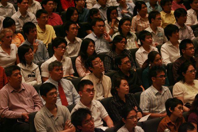 University students and academics attending Kent Ridge Ministerial Forum on the topic "What will the next 50 years have in store for Singapore?" at University Cultural Centre Hall, National University of Singapore (NUS), organised by NUS Students' Political Association