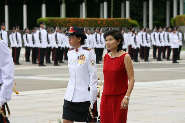 Madame Poh Yim, wife of Deputy Prime Minister and Defence Minister Teo Chee Hean, attending the commissioning parade at SAFTI Military Institute