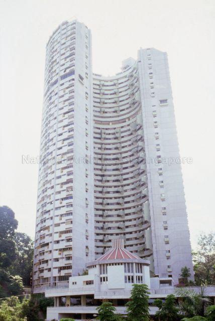 Exterior view of Pearl Bank Apartments - private apartments situated at Outram Park and designed by Archurban Architect and Planners in the year 1976.