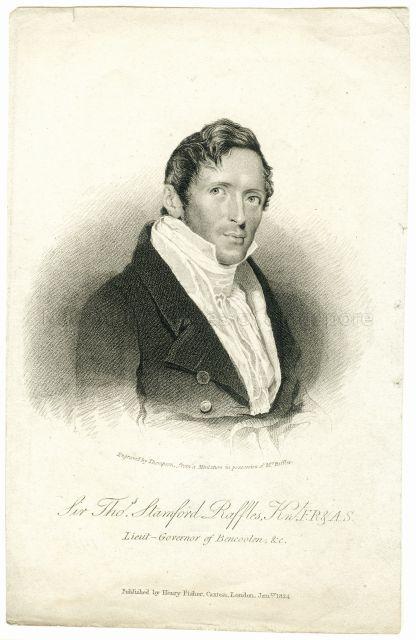 Sir Thomas Stamford Bingley Raffles (1781-1826), colonial administrator in South East Asia and zoologist. In 1819, he signed a treaty with Sultan Hussein Shah and Temenggong Abdul Rahman that the East India Company could establish Singapore as a trading port.