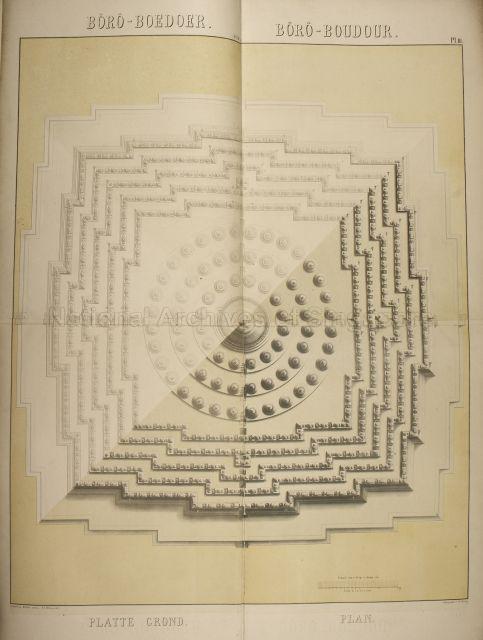 Ground plan of Borobudur or Barabudur, a 9th-century Mahayana Buddhist monument near Magelang, Central Java, Indonesia.