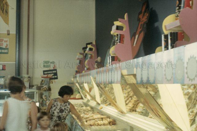 Cold food section at the Singapore-Australian Food and Wine Fortnight in 1967 at the NAAFI (Navy Army and Air Force Institutes) Supermarket