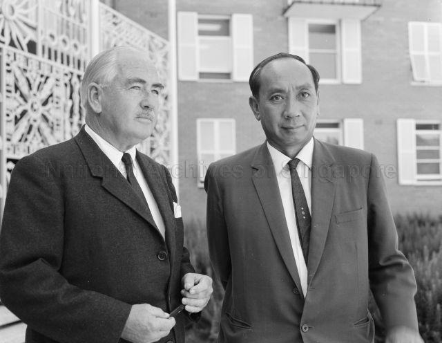 Singapore's Interior and Defence Minister Dr Goh Keng Swee with Australia's Minister for External Affairs, Paul Hasluck, during his visit to Australia in 1967.